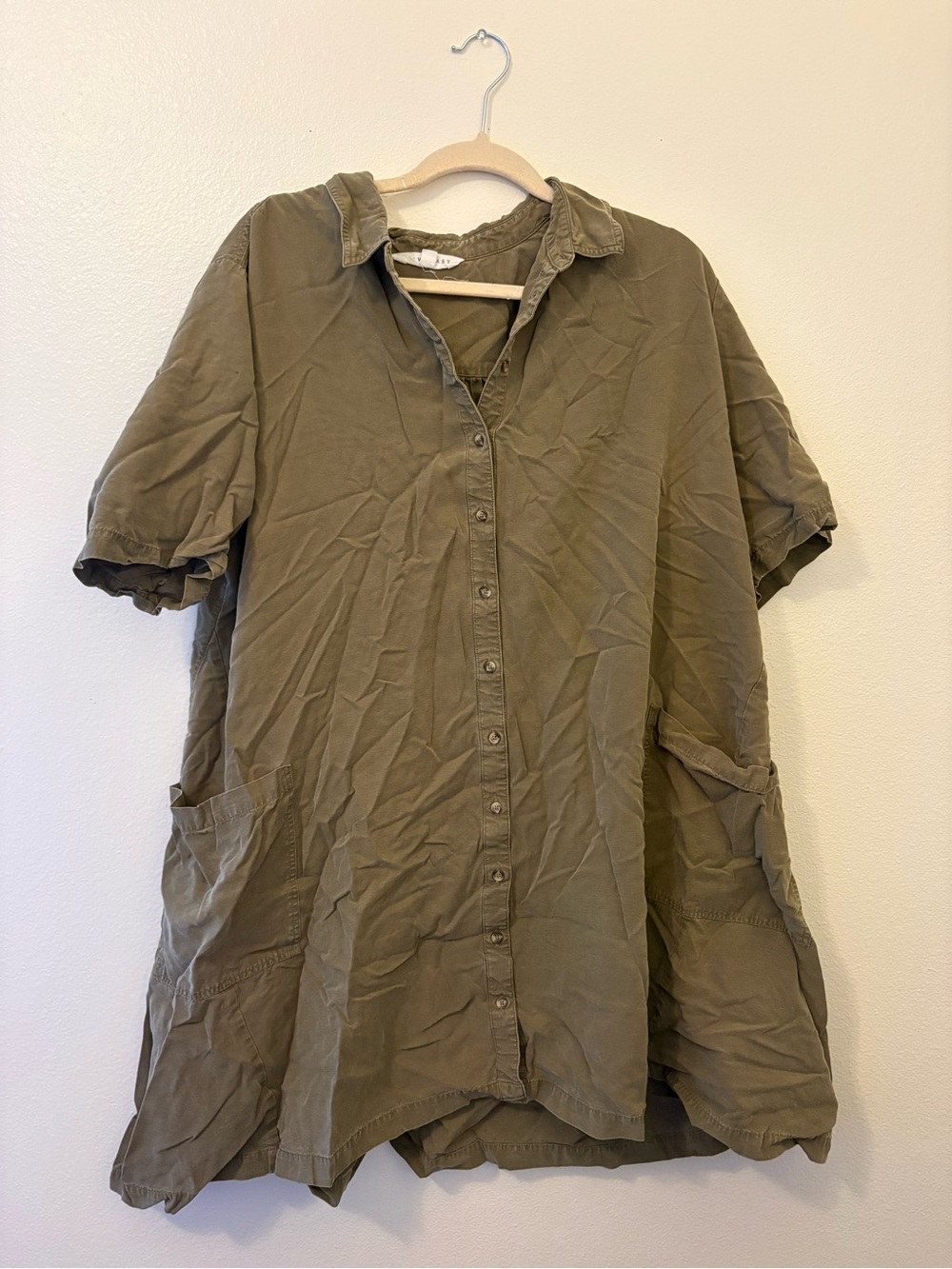 DownEast Olive Short-Sleeve Button Front Tunic Dress